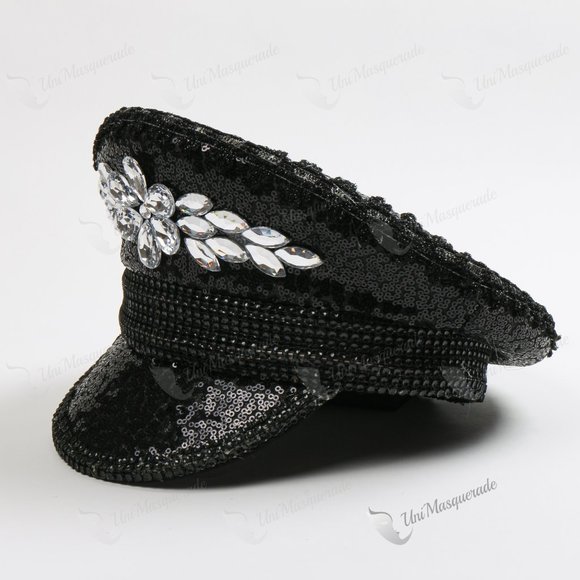 Jewelry Steampunk Black Hat Music Festival & Neon Light Captain Hat - Picture 3 of 4